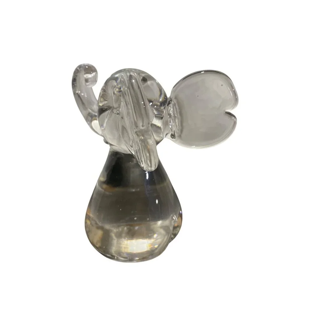 Art Glass HANDBLOWN Clear Glass Elephant Lucky Trunk up 5” Tall